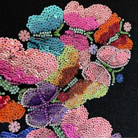 Quacker Factory XS Black Heart Tunic Sweater Ramie And Cotton Beaded Butterflys - Picture 7 of 15